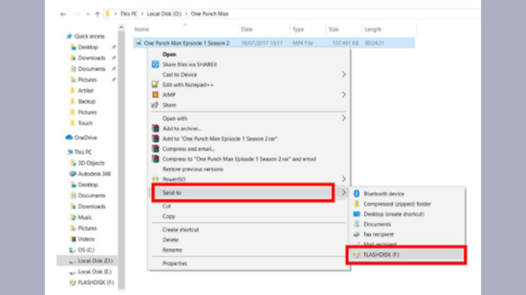 Cara memindahkan file firmware ke flashdisk yaitu klik kanan pada file firmware lalu Send to USB Drive