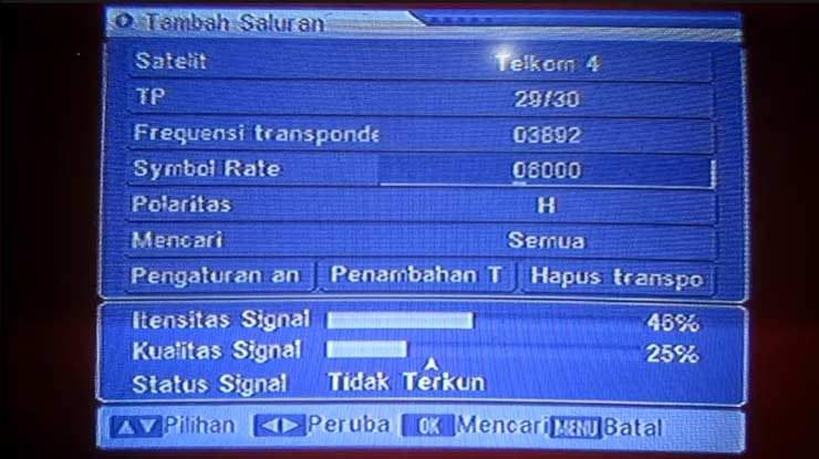 saluran Trans TV sudah didapat atau belum.