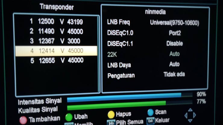 Frekuensi LNB Kedua Transponder 2 Ninmedia