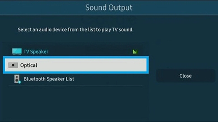 pilih Audio Out atau Optical.