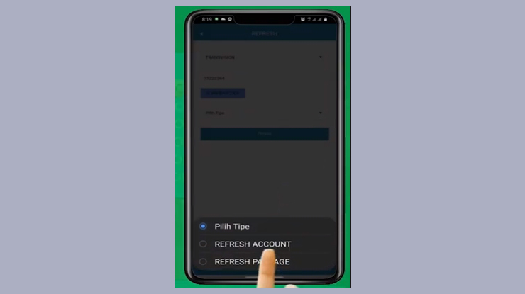 Jika hanya akan refresh receiver saja pilih Refresh Account lalu tekan tombol Proses lalu jika ingin refresh paket yang sudah diaktifkan pilih Refresh Package lalu tekan tombol Proses