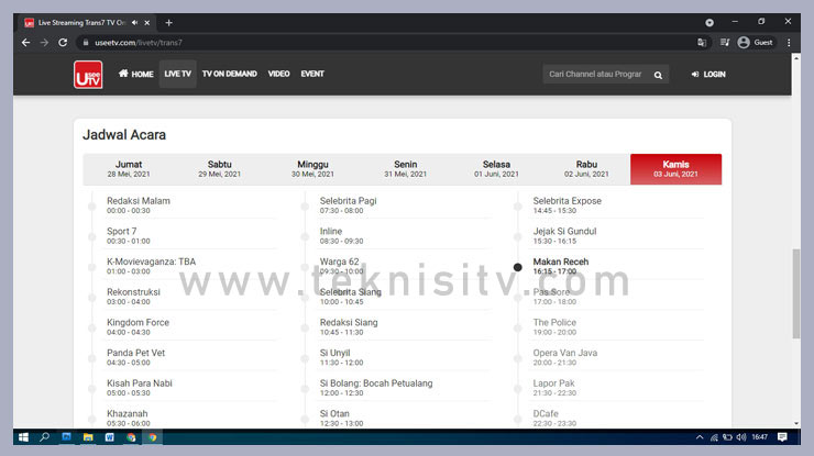 gulir kebawah cari Jadwal Acara