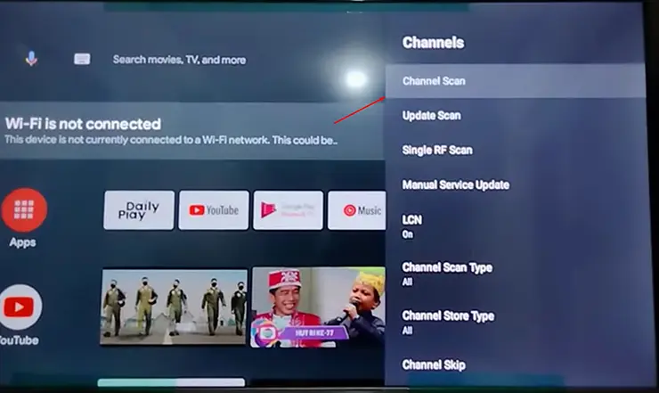 pilih channel scan smart tv digital coocaa