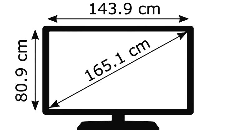 panjang dan lebar TV 65 inch